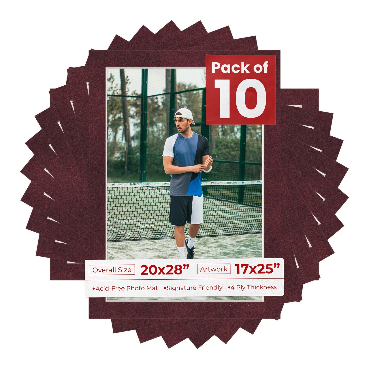 Dark Red Suede Mat Board for 20x28 Frames - Fits 17x25 Photos